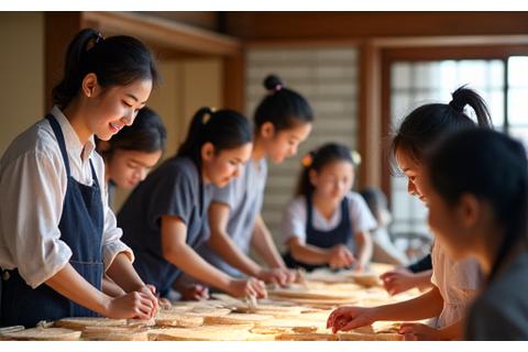 伝統漁具を作るワークショップで笑顔で指導する地元の方と熱心に参加する観光客