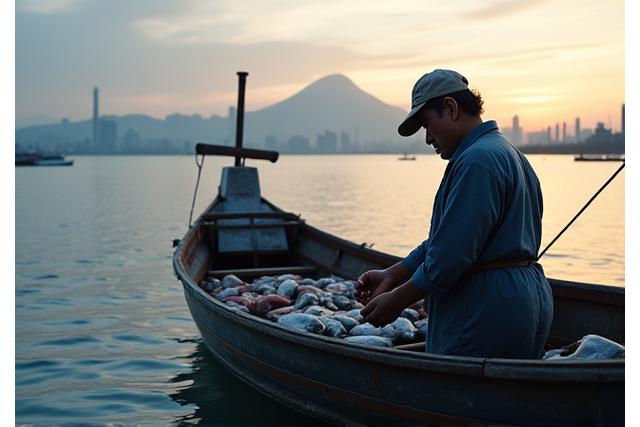 小型漁船から丁寧な手持ちで魚を扱う小規模漁師
